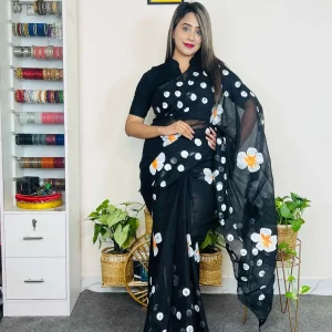 HalfSilk Brush Print Saree