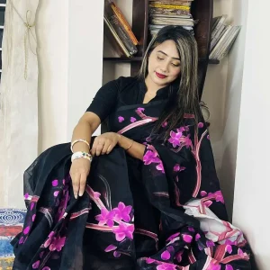 HalfSilk Brush Print Saree