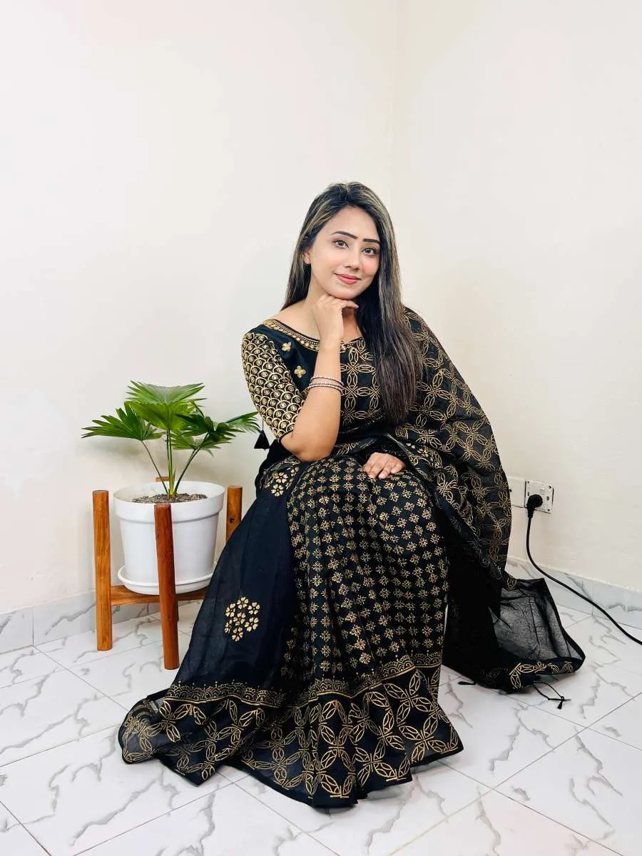 HalfSilk Block Print Saree