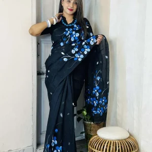 HalfSilk Brush Print Saree