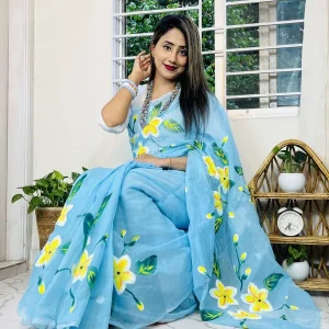 HalfSilk Brush Print Saree