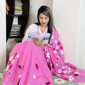 Half Silk Brush Print Saree