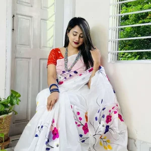 HalfSilk Brush Print Saree