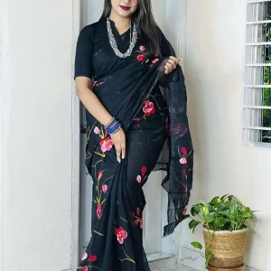 HalfSilk Brush Print Saree