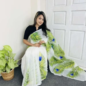 HalfSilk Brush Print Saree